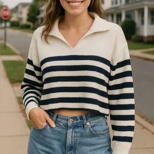 Altered State Cropped Navy and White Stripe Sweater